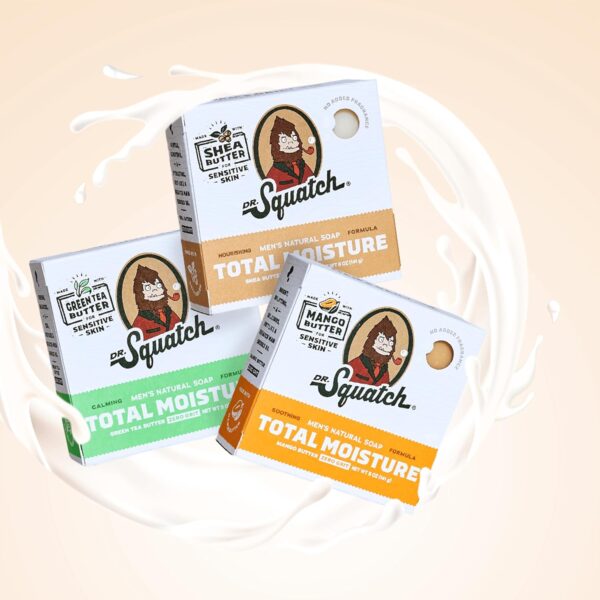 Dr. Squatch Total Moisture Natural Men’s Bar Soap – Non-Drying 2-in-1 Face + Body Soap Bar – Plant-Based Ingredients, Created for All Skin Types – Gifts for Men – 5oz (3-Pack)