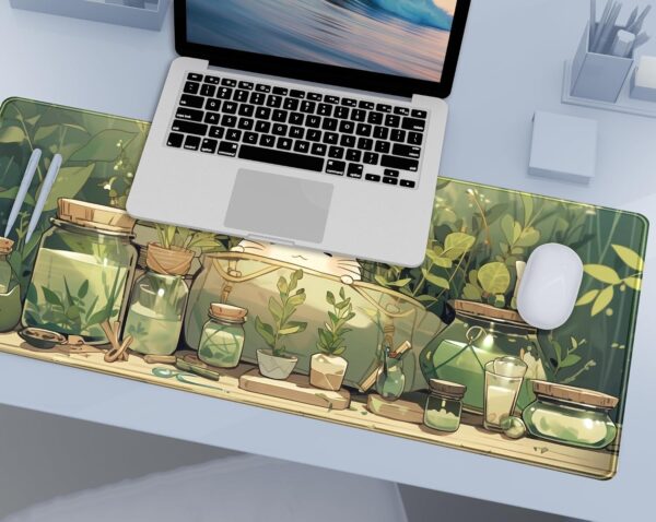 81dqsH8mPbL._AC_SL1500_.jpg Cute Kawaii White Cat Anime Green Plant Leaves Desk Mat Large Mouse Pad Gaming Desk Pad, XL Extended Mousepad Desk Accessories for Women Office Decor Long Laptop Keyboard Mouse Mat 31.5x11.8 in