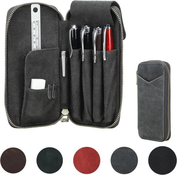 81ePx5MOftL._AC_SL1500_.jpg CONTACTS Genuine Leather Pen Case Handmade Vintage Pen Holder Zip Pouch for Men/Women Travel Elegant Office Desk Accessories Pencil Organizer Box Grey