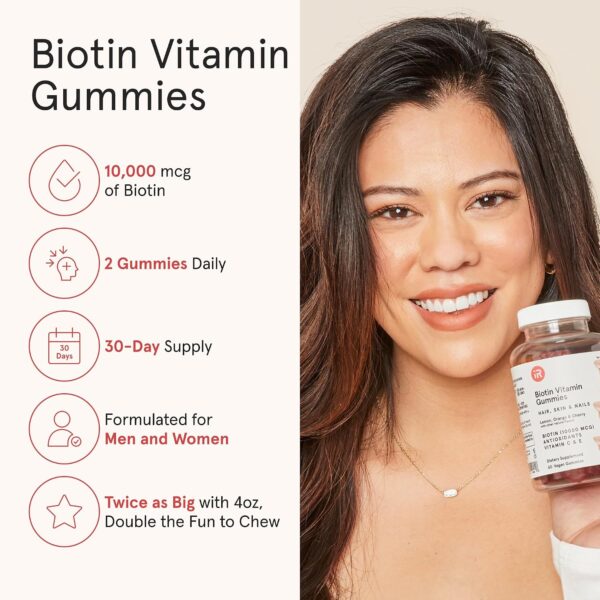 81fpaHwsHHL._AC_SL1500_.jpg iRestore Biotin Gummies 10,000 mcg - 3 Natural Fruit Flavors, Hair Vitamins Multi Supplement for Hair Skin and Nails for Women & Men, 60 Vegan Gummies, 30 Day Supply