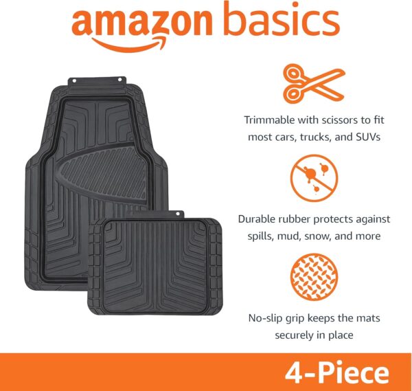 Amazon Basics 4-Piece All-Season Rubber Floor Mat for Cars, SUVs and Trucks, Black