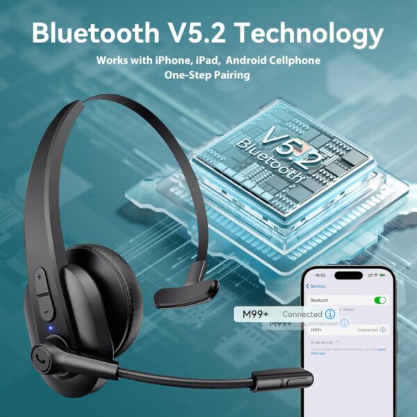 81hk0Sk8EfL._AC_SL1500_.jpg Sarevile Bluetooth Headset with USB Dongle for Computer, Single-Ear Wireless Headset with Noise Cancelling Microphone for Office & Truckers, Bluetooth V5.2 with Mute Button for Work
