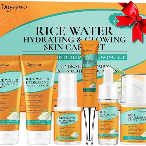 81hkK3tPADL._SL1500_.jpg DOYEEWO Skin Care Set,6Pcs Women Teen Glass Skincare w/Korean Rice Extract,Hydrate Glow Repair Anti-Aging Facial Routine Kit Self Care Gifts for Women Mom Wife Teenage Girl Valentines Christmas Gifts
