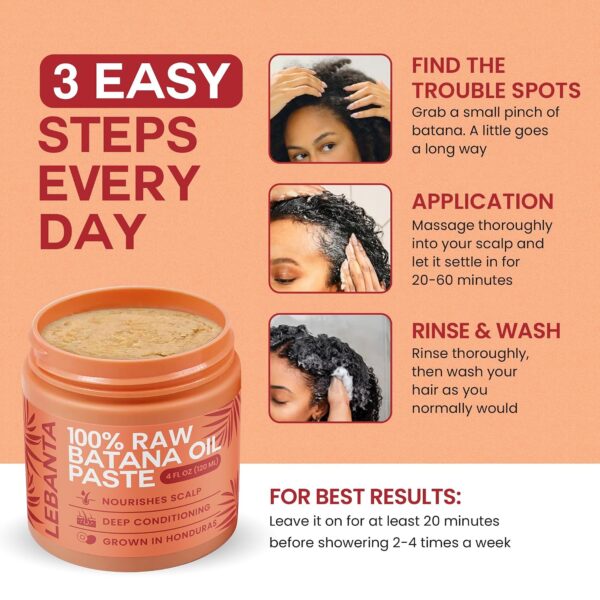 81iNJ9qrzL._SL1500_.jpg Lebanta Raw Batana Oil for Hair - 100% Pure, Organic 4oz Batana from Honduras for Fuller, Thicker-Looking Hair - Unrefined Cold Pressed Cosmetic Scalp Oil & Hair Mask, Gift for Women (1 Pack)
