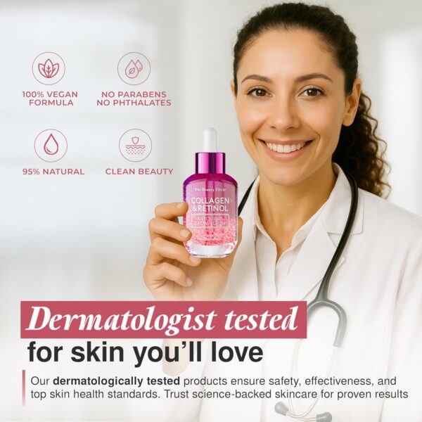 The Beauty Elixir Collagen & Retinol Serum For Face - Ultra Hydrating, Restores, Smooths & Reduces Wrinkles - Dermatologist Tested, Natural Ingredients, Clean Beauty - Korean Skin Care - 1.69 Fl. Oz