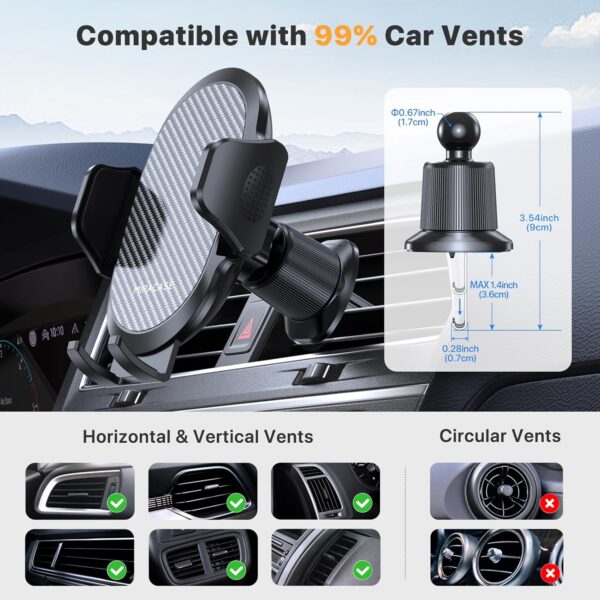 Miracase Mobile Phone Holder Car [More Stable Double Hook] Mobile Phone Holder for Cars Ventilation Universal 360 Degree Vent Car Holder for iPhone 16 Pro Max 15 14 Smartphone