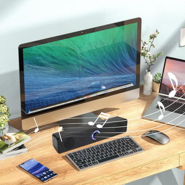 Sound Bar - Home Theater Audio System for Wireless, Deep Bass, Volume Boost, Projector, Surround Experience with Easy Connection, TV Speaker for Desktop, Laptop, Computer, 11.65x2.17x2.36 Inches