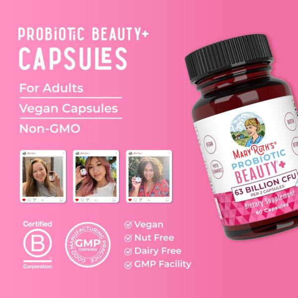 81mrg7gYeCL._AC_SL1500_.jpg MARYRUTH'S Probiotic Beauty Capsules + Red Orange Complex & Ceramosides | Vegan Collagen Support | Anti Aging | Gut Health | Hair Skin and Nails Vitamins | Skin Care | Biotin | Non-GMO | 60 Count