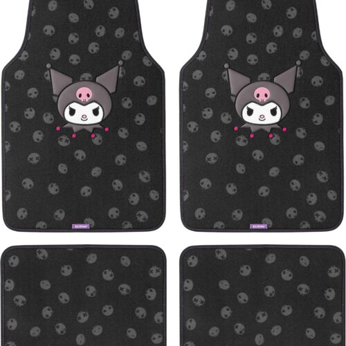 81nWk4P7NFL._AC_SL1500_.jpg Kuromi Carpet Car Floor Mats - Universal Fit for Cars, SUVs & Trucks - Black with Kuromi Print & Purple, Pink Accents - Front & Rear Set, 4 Piece