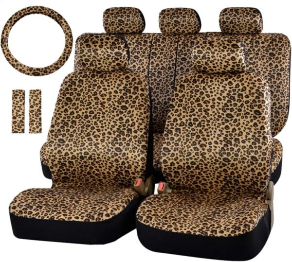 81pqNs3A14L._AC_SL1500_.jpg Audel Zebra Car Seat Cover Set with 2 Seat Belt Pads & Universal 15 Inch Steering Wheel Cover Fit for Car, Truck, SUV, or Van (Leopard)