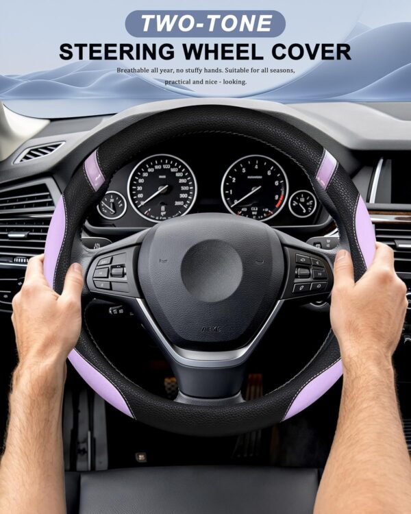 Universal Leather Steering Wheel Cover for Women Steering Wheel Cover for Car 15 inch (Lilac Color)