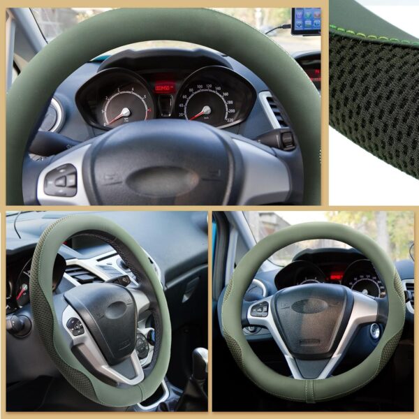 81qZrkegEgL._AC_SL1500_.jpg BBTO Sage Green Car Accessory Set - Steering Wheel Cover, Ceramic Coasters, Daisy Flower Air Vent Clip, Crystal Car Hanging Ornament