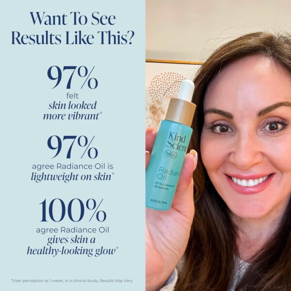 Kind Science Radiance Face Oil - Hydrating with Vitamin E, C & A, Bakuchiol, Jojoba & Moringa Oil - Anti Aging to Give Skin a Fresh, Dewy Look - Vegan, Paraben Free, Cruelty Free, 0.5 fl oz