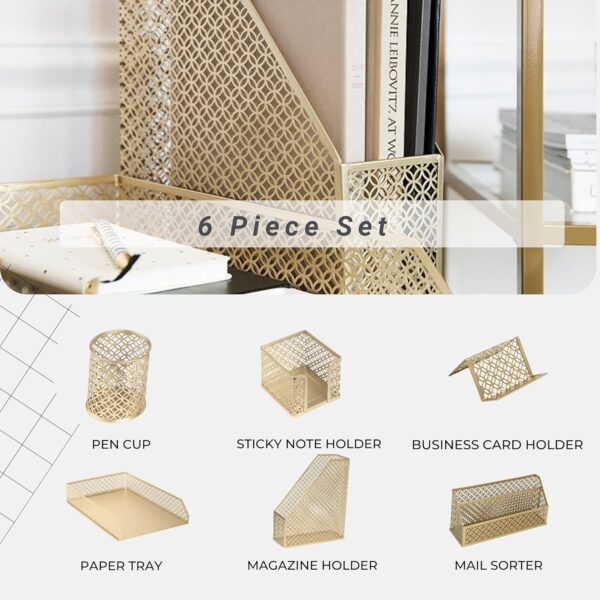 81qmjce6J9L._AC_SL1500_.jpg BLU MONACO 6 Piece Cute Gold Desk Organizer Set - Desk Organizers and Accessories for Women - Cute Office Gold Desk Accessories - Desktop Organization