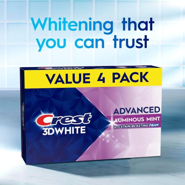 81rEb7Y9kjL._AC_SL1500_.jpg Crest 3D White Advanced, Teeth Whitening Toothpaste for Adults, 3.7 oz, 4 Pack, Cavity Protection Fluoride Toothpaste, Strengthens Enamel, Travel Size Toiletries
