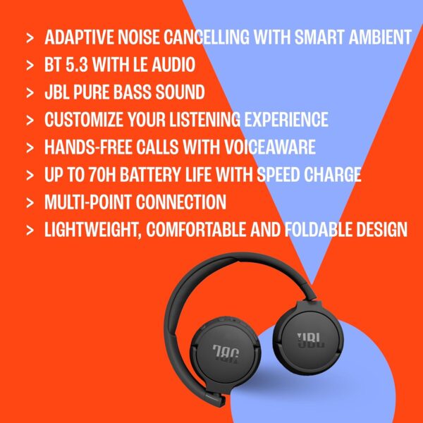 81rUA0y347L._AC_SL1500_.jpg JBL Tune 670NC - Adaptive Noise Cancelling with Smart Ambient Wireless On-Ear Headphones, Up to 70H Battery Life with Speed Charge, Lightweight, Comfortable and Foldable Design (Black)