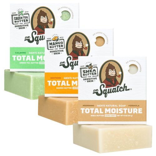 81s58S0rpKL._SL1500_.jpg Dr. Squatch Total Moisture Natural Men’s Bar Soap – Non-Drying 2-in-1 Face + Body Soap Bar – Plant-Based Ingredients, Created for All Skin Types – Gifts for Men – 5oz (3-Pack)