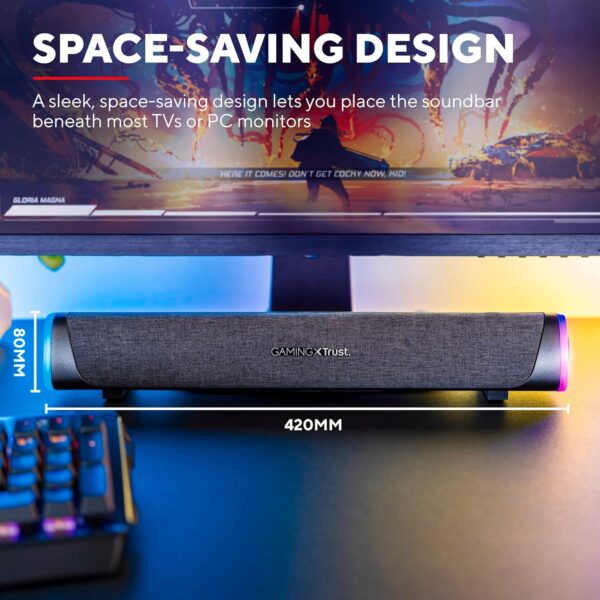 81sMXEpyeRL._AC_SL1500_.jpg Trust Gaming GXT 620 Axon RGB Illuminated Soundbar 12W, USB Powered, 3.5mm AUX, PC Speaker for Computer, Laptop, Smartphone, Tablet, TV - Black