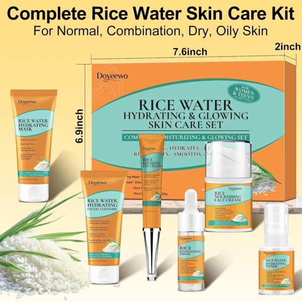 DOYEEWO Skin Care Set,6Pcs Women Teen Glass Skincare w/Korean Rice Extract,Hydrate Glow Repair Anti-Aging Facial Routine Kit Self Care Gifts for Women Mom Wife Teenage Girl Valentines Christmas Gifts