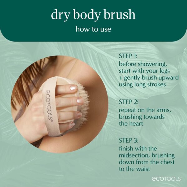81saIdZEc4L._SL1500_.jpg EcoTools Dry Body Brush, Cruelty-Free Bristles Exfoliate & Smooth Skin, Dry Brushing Removes Flaky Skin, May Help Improve Circulation & Tone, Eco-Friendly Skincare Tool, Vegan & Cruelty-Free, 1 Count