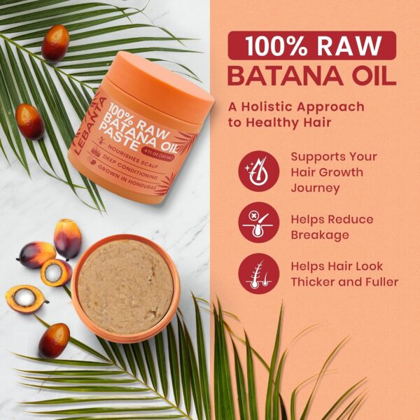 81t2ob9ey4L._SL1500_.jpg Lebanta Raw Batana Oil for Hair - 100% Pure, Organic 4oz Batana from Honduras for Fuller, Thicker-Looking Hair - Unrefined Cold Pressed Cosmetic Scalp Oil & Hair Mask, Gift for Women (1 Pack)