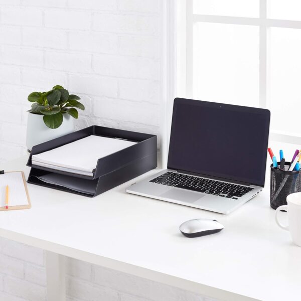 81txOnFbU6L._AC_SL1500_.jpg Amazon Basics Rectangular Plastic Desk Organizer, letter size Tray, 2-Pack, 24.6 x 5.6 x 33 cm, Black