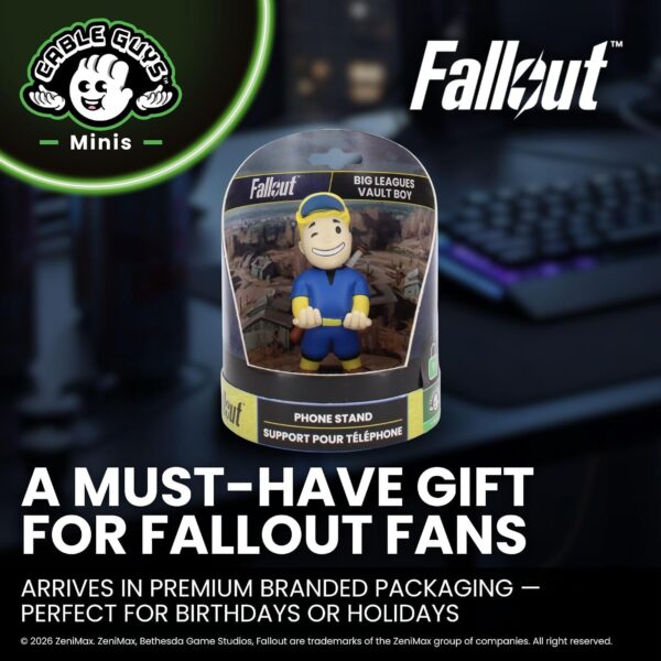 81v5hchUgEL._AC_SL1500_.jpg Cableguys Minis Fallout Big League Vault Boy Phone Stand & Earbuds Holder - Novelty Phone Stand for Desk and Bedside, In Ear Headphone Holder for Smartphone & Small Devices, Desk Decor Accessories