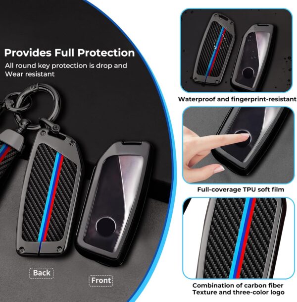 81w6pSiHEWL._AC_SL1500_.jpg for BMW Key Fob Cover with Keychain, Carbon Fiber Metal Key Fob Case Fit for BMW 2025 2026 New X5 X7 7 iX X6 i5 M60 i7 Series, Full Protection Car Key Cover Shell Accessories for Man and Woman