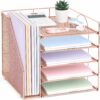 81y9FPNWCJL._AC_SL1500_.jpg LEKETREE Desk Organizer with 5-Tier Paper Letter Tray and File Holder, Desktop Accessories for Office Supplies & Workspace (Rose Gold)