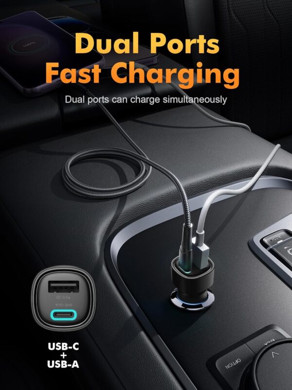 81yvAQ454YL._AC_SL1500_.jpg GRIFEMA 48W Car Charger Fast Charge, Dual Port Cigarette Lighter Adapter, 30W USB C PD and 18W USB A QC 3.0, 12V 24V for iPhone 16 15 14, Samsung Galaxy, iPad