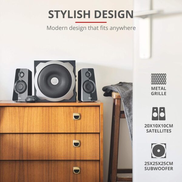 Trust Tytan 2.1 PC Speakers with Subwoofer, 120W (60W RMS), UK Plug, Sound System with Wired Volume Control, Jack 3.5 mm, Computer Speakers for PC, Laptop, TV, Tablet and Smartphone - Black