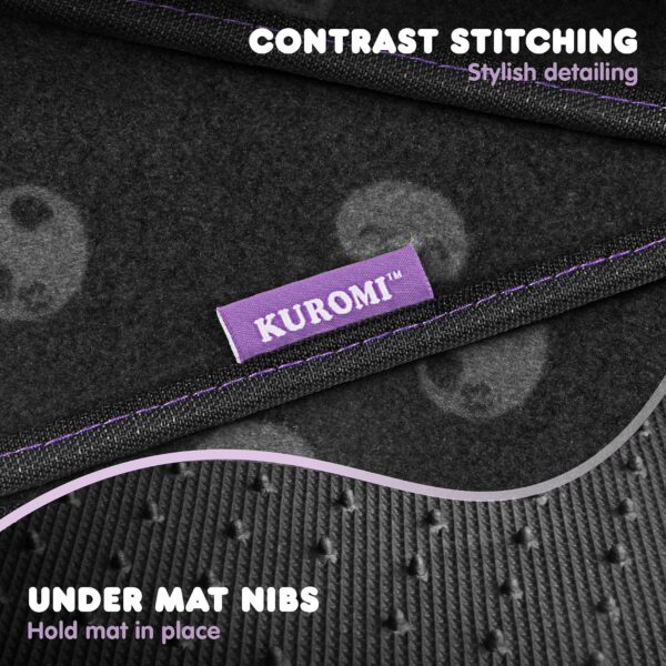 Kuromi Carpet Car Floor Mats - Universal Fit for Cars, SUVs & Trucks - Black with Kuromi Print & Purple, Pink Accents - Front & Rear Set, 4 Piece