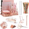 KAAKOW Rose Gold Desk Organizers and Accessories Office Supplies Set Stapler, Pen Holder, Phone Holder, Scissors, Pen, Ruler, 30 Paper Clips, 22 Binder Clip, 20 Tacks and 1000pcs Staples