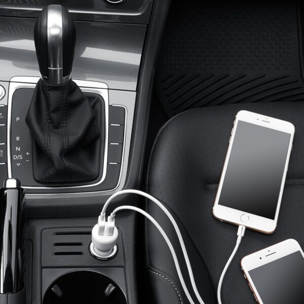 Amazon Basics Dual-Port USB Car Charger Adapter for Apple and Android Devices, 4.8 Amp, 24W, Black